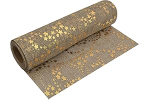 ‎MODERNO MODERNO Tischläufer Tischdeko mit Sternen in Gold (28 cm x 5 m) hochwertiges Tischband in Juteoptik für Weihnachten & Adventszeit, Festliche Dekoration zu feierlichen Anlässen