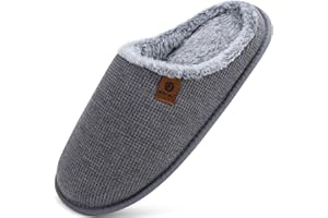 ONCAI Men's House Slippers，Cushion Memory Foam Shake Fleece and Man House Shoes with Faux Fur Lining and Indoor Outdoor Rubber Soles UK Size 6.5-14