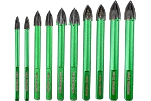 KURSTOL Set Punte Trapano a Secco - 10 pezzi 5mm*2/6mm*2/8mm*2/10mm*2/12mm*2 Punta in Carburo con Gambo Triangolare per Porcellanato Piastrelle Legno Plastica Cemento Muratura