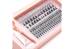 MLEN DIARY Pojedyncze rzęsy Manga Lashes Diy do przedłużania rzęs, 128 Cluster C Curl z klejem, pojedyncze, naturalne, miękkie rzęsy do użytku domowego