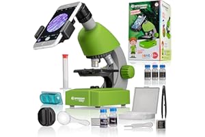 Bresser Junior Kinder Mikroskop 40x-640x mit Led, Zoom-Okular, Smartphonehalter, Urzeitkrebse-Set, ab 8 Jahre grün