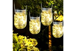 Eaaerr Lumières Solaire Extérieur - 4 Pièces Lampe LED Mason Jar pour Jardin, IP65 Étanche, Lanterne pour Noël, Patio, Mariage Décoration (Blanc Chaud)