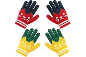 Becellen 2 Pairs Kids Gloves Winter, Colorful Knitted Children's Gloves Warm Cute Cats Pattern Magic Gloves Soft Thermal Gloves Stretchy Full Finger Gloves for 4-10 Years Old Boys and Girls
