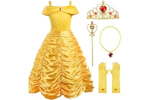 ReliBeauty Disfraz de Belle Princesa Vestido y Accesorios para Niñas