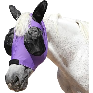 LALAGO CareMaster Masque Anti-Mouches Pour Chevaux - Protection Oreilles Et Naseaux, Taille L, Ultra-Léger Avec Doublure En Laine