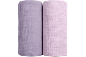 lulumoon Baby Swaddling Cloth Muslin Blanket - Cotton Thin Breathable Baby Blanket - Baby Swaddle Blanket Cloths for Boys and Girls 2 Pieces 100 x 100 cm (Purple)