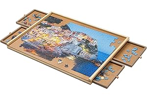 Puzzletisch Puzzlebrett 1000 Teile Puzzle Tisch aus Holz 76x57cm Board mit 4 Schubladen & HLKauf-Block