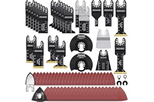 PECHAM 128PCS Titanium & Japanese Tooth Saw Blades Universal Wood Metal Cutting with Multi Tool Sanding Pads Fit More Oscillating Tools