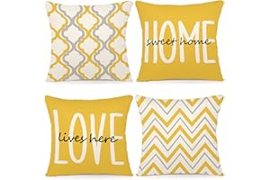 YCOLL Kissenbezug 40x40 4er Set Dekokissen Leinen Kissenbezüge Geometrische Muster Kissenhüllen für Sofa Schlafzimmer Couch Outdoor Kissen 40x40 Gelb