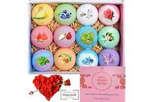 KWIM'S France® Coffret-Cadeau 12PCS Bombes de Bain, aux Huiles Essentielles Naturelles, Beurre de Karité, Sel de Mer bain naturel, SPA Bubble Fizzies pour Enfant/Fille/Femme/Maman/Petite Amie