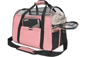 Zavothy Transportín para gatos y perros, bolso de transporte, transpirable y plegable, caja de transporte para gatos con bandolera ajustable, colchón de peluche removible (rosa claro, M)