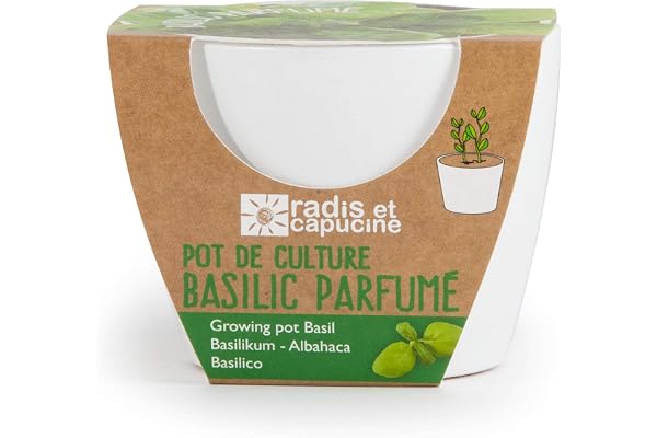 Radis et Capucine - Pot de culture en céramique - Basilic Grand vert - 8 cm
