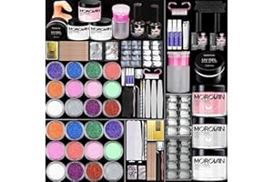 Morovan Acrylic Nail Kit with 12 Glitter Powder Set - Professional Acrylic Nail Powder Acrylic Nail Kit with Everything Set French Nail Tips, Practice Hand for Acrylic Nails Brushes Nail Art Tools