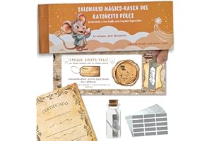 LuaDreams Kit Ratoncito Perez con 20 Vales de Regalo para Niños, Frasco para Guardar Dientes de Leche, Pegatinas para Rascar, Carta y Certificado Ratoncito Perez Ideal para Regalo Ratoncito Perez