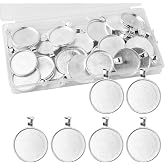 ZYDYRX 40 Pieces Set Tray Pendants Base Pendant Round Silver Colour Pendant Flat Round Bezel 25mm Round Base Pendants Making