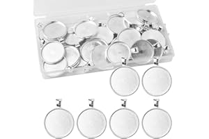 ZYDYRX 40 Pezzi Vassoi Ciondoli Base Ciondoli Rotonda Color Argento Ciondolo Rotondo Piatto Castone 25MM Base Ciondolo Rotondo Realizzazione Portachiavi Gioielli Fotografici Fai Da Te