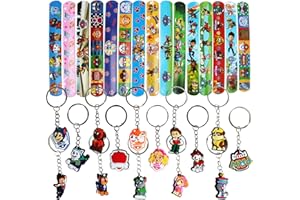 CLVSYH Paw Dog Juego de Regalos para Fiesta de Cumpleaños Infantil, 15Pcs Kids Slap Bracelet + 15Pcs Keychain, Snap Bracelet Kids, Llavero de Silicona, Artículos Llaveros para Fiestas Infantiles