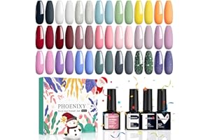 Phoenixy 21 Colores Esmaltes Semipermanentes para Uñas 24pcs U V/LED Pintauñas Semipermanentes Vibrante con Base Top Coat Brillante y Mate Regalos para Mujeres