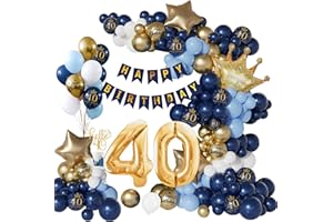 VCUMTER 40 Años Decoracion Cumpleaños, Globos 40 Cumpleaños Hombres y Mujeres, 40 Años Cumpleaños de Fiesta Azul Marino Oro 40er Globos Cumpleaños con Pancarta Feliz para Fiesta cumpleaño 40 Años Decoracione