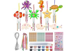 VORHOT Set di 9 Animali Marini Campanella a Vento Fai Da Te, Animali in Legno Non Rifinito e Verniciabile, Kit Lavoretti Creativi per Bambini da Appendere, Decorazioni Regalo di Compleanno