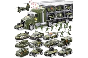JOYIN 25 en 1 Camion Militaire Moulage sous Pression Véhicule de l'armée avec Petits Soldats, avec lumières et Sons, Cadeau d'anniversaire pour garçons 3+ (Vert)