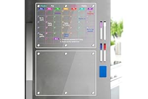 D-FantiX Przezroczysty kalendarz magnetyczny na lodówkę, 6 pogrubionych magnesów, akrylowa tablica suchościeralna do lodówki, zestaw 2 rodzinnych tablic do planowania tygodniowego, kalendarza