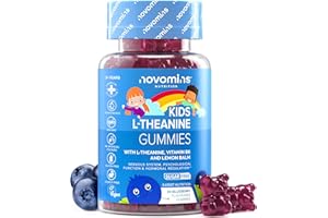 ‎NOVOMINS L-Theanin Gummibärchen für Kinder - mit Zitronenmelisse & Vitamin B6-50mg L-Theanin Aminosäure für Fokus & Konzentration - Vegan - Glutenfrei - 1 Monatsvorrat - Kids L-Theanine - Novomins