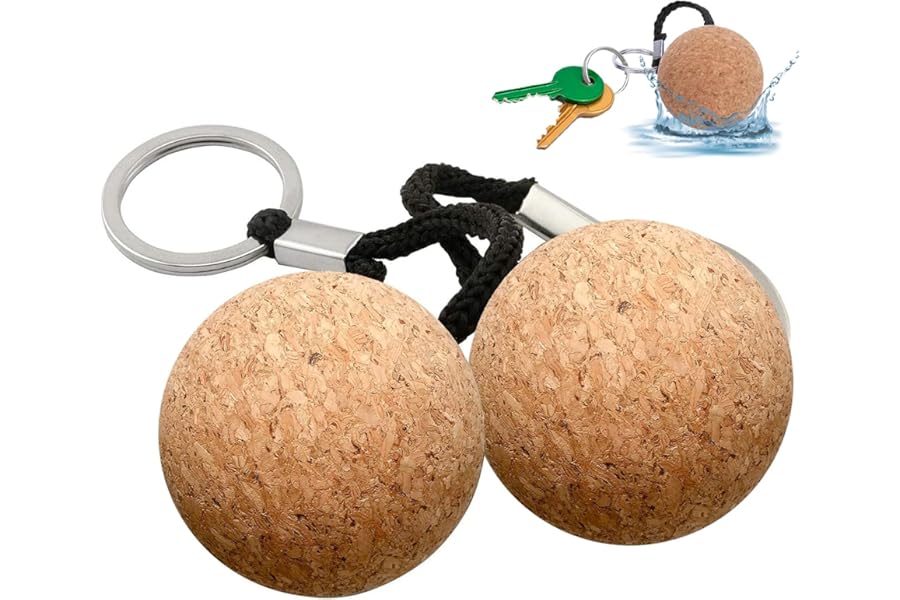 2 Pcs Floating Cork Keyrings, 53mm Floatable Wooden Ball Key Chain Water Buoyant Key Ring Lightweight Water Sports Accessories for Swimming Diving Fishing Canoeing Sailing Kayaking Marine Boat