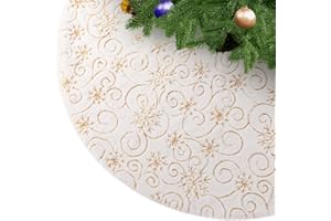 KONVINIT Blanca Falda de Árbol de Navidad Peluche Falda Arbol Navidad Cubre pie Arbol de Navidad Christmas Tree Skirt con Lentejuelas de Copos de Nieve,78cm/90cm/122cm