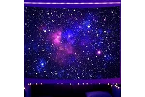Simpkeely Blacklight Galaxy Tapestry, Blue Space Starry Sky Stars Night Universe Wall Hanging, UV Reactive Glow in the Dark Purple Party Backdrop Aesthetic Tapestry for Bedroom - 240cm x 320cm