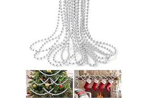 JOLCEEY 20M Perlenschnur Weihnachten, Silber 6mm Weihnachtsbaum Perlenkette Künstliche Perlenschnur Christbaum Perlengirlande Weihnachtsbaum Kette für Weihnachtsschmuck Hochzeit DIY Deko Partydeko
