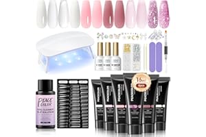 PEACECOLOR Kit Gel de Extensión de Uñas Set con Portátil U V Lámpara 6 Colores Blanco Transparente Rosa Extensión Nail Kit Uñas de Gel con Capa Top y Base Completo para Principiante Nail Art