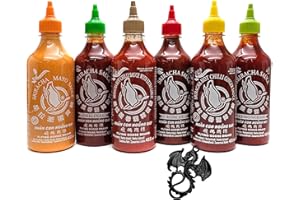 Sriracha Lot de 6 sauces au piment chaud de différentes variétés 6 x 455 ml de sauce piment avec pendentif dragon esnado