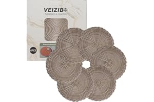 VEIZIBEE Tappetini da Tavolo，Resistente al calore intrecciato Pizzo Tovagliette da Pranzo Tappetini da Pranzo Lavabili Antiscivolo Rotondi Cucina Tavolo da Pranzo Stile Europeo (Caffè, 18cm)