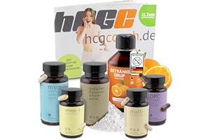‎HCGC hCGC Stoffwechselkur 21 Tage Basispaket - Omega 3, OPC, MSM, Vitamin Komplex Kapseln, Flohsamen Pulver, zuckerfreier Sirup mit Orange für Energie - Darmkur & Stoffwechselunterstützung