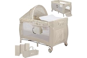 Lionelo Sven Plus 4 in 1 Baby Bett ab Geburt bis 15 kg Wickelauflage Moskitonetz luftige Seitenwände mit Seiteneingang Tragetasche zusammenklappbar
