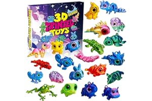 Afoxon 3D Printed Animals Christmas Advent Calendar 2025, 24PCS Articulated Flexible Figurines Set with Shining Eyes, Gift for Boys Girls Party Favors Office Desk Pets Stocking Stuffer