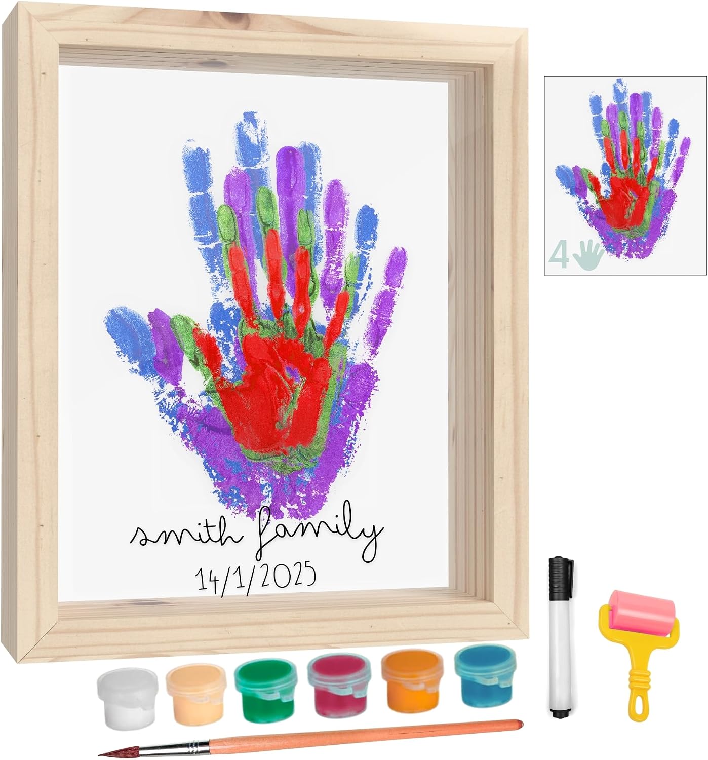 HuBorns - Baby Hand and Footprint Kit & Family Handprint Kit with 4 Handprint Spaces, Hand and Foot Print for Baby Painting Frame, Perfect as New Baby Gifts, New Mum Gift and Family Gifts