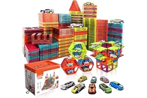 BUBUQE Magnetic Tiles Building Block with 10 Metal Cars for Kids Construction STEM Toy Preschool Creativity Learning Toys Christmas Birthday Gift for Girls Boys Toddlers 3 4 5 6 7 8 Years Old