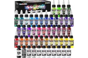 FansArriche Pintura para Aerógrafo, 44 Colores + 6 Diluyentes, Pinturas Acrílicas, a Base de Agua, Pintura Aerógrafo para Textil, Madera, Piedra, Plástico, 20 ml/Botella