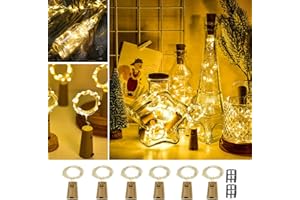 Ooklee® Pack of 6 Bottle Light Battery with 6 Replacement Batteries, 2 m 20 LED Bottle Light Cork Copper Wire Fairy Lights for Party Wedding Halloween Christmas Outdoor Indoor Use (Warm White)