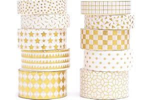 KAVI' S 10 rouleaux Washi Tape Set, Ruban Adhésif Décoratif Œuvre d’art inspirée Feuille d’or Masking Tapes pour Arts, Bullet Journal, Scrapbooking, Bricolage, Emballage (blanc classique)