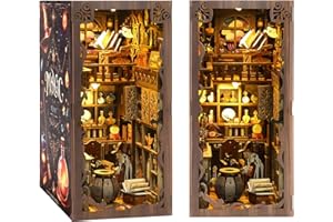CRIOLPO Book Nook Kit with LED Lights, DIY Miniature House Kit Dolls House Kit, 3D Wooden Puzzle Bookend Booknook Book Shelf Decoration Gift for Teens Adults