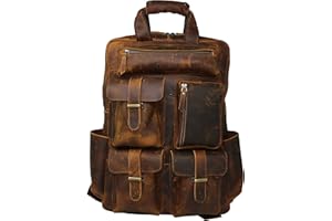 Jaald Plecak na laptopa z prawdziwej skóry 56 cm z wieloma kieszeniami torba na komputer dla mężczyzn, Brązowy, L