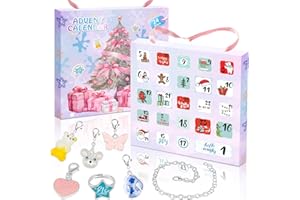 MJUTHY Weihnachten Adventskalender 2025 Mädchen Kinder, 24 Tage Weihnachtskalender DIY Geschenk für Teenager Mädchen Karikatur Schmuck Armband Kit mit Charm Armbänder Ring Halloween Geburtstags Geschenk