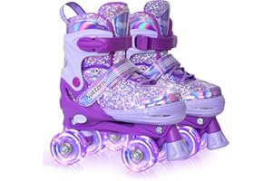 Nattork Kids Roller Skates for Girls Kids, 4 Sizes Adjustable Girls Roller Skates for Ages 3-12 with Light up Wheels & Safety Protection - Cool Birthday Gift for Indoor Outdoor Sports