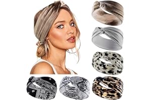 Kavya Fasce per Capelli Donna Con Stampa Leopardata Vintage Larga Elastica, Alla Moda Boho Accessori Antiscivolo (6 pezzi)