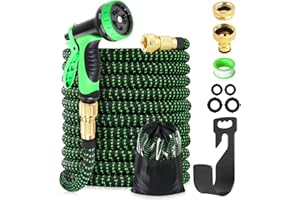 HDDTUN Expandable Garden Hose 15m 50ft, Flexible Hosepipe 10 Function Spray Nozzle, Water Hose with 3/4" 1/2" Tap Connectors, Lightweight Expanding Hose Pipe Magic Hose for Gardening Patio Car Washing
