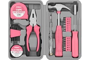 Hi-Spec Pink Small Tool Kit for Home DIY, Repairs & Crafts – 24pc Lady Tool Set with Mini Hammer, Pliers, Screwdriver Set, Hex Keys & Tape Measure in Compact Tool Box Case – Gift for Women