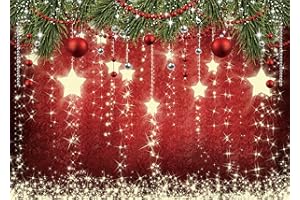RUYI Toile de fond de Noël en forme de flocon de neige avec étoiles rouges étincelantes pour réveillon de Noël, 3 x 2,4 m, toile de fond rouge pour photographie d'anniversaire d'enfants, fête prénatale,